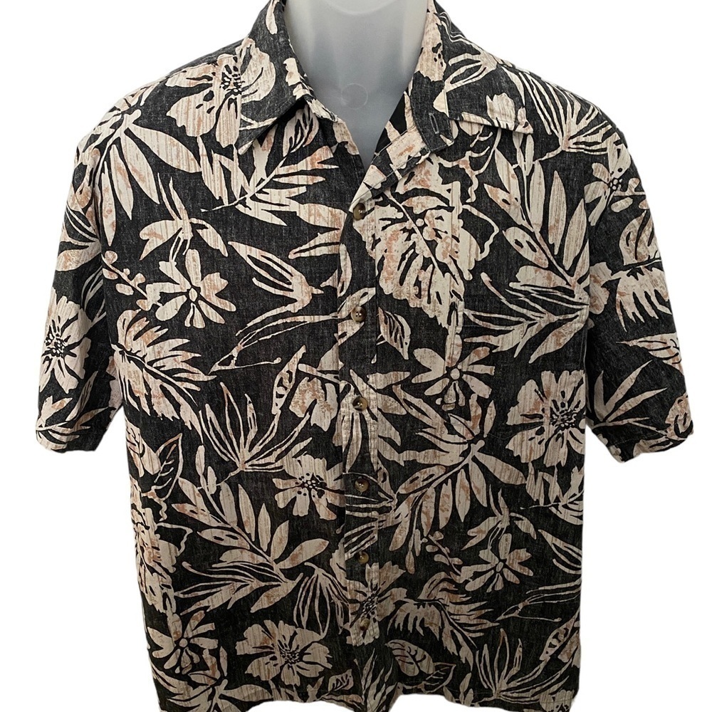 COOKE STREET Reverse Print Grey & Tan Aloha Hawaiian Tropical Shirt Men L Large